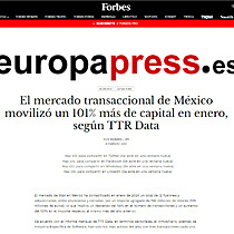 El mercado transaccional de Mxico moviliz un 101% ms de capital en enero, segn TTR Data